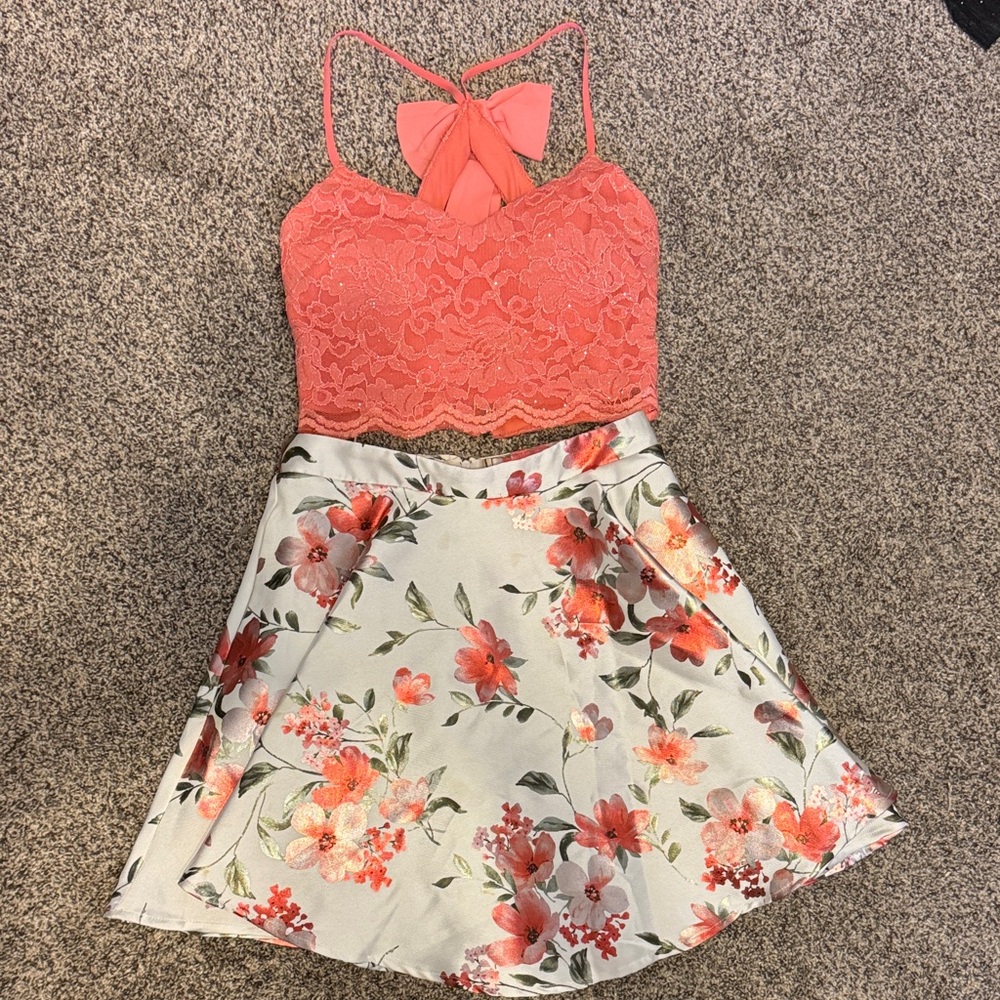 Floral Lace Halter Two Piece